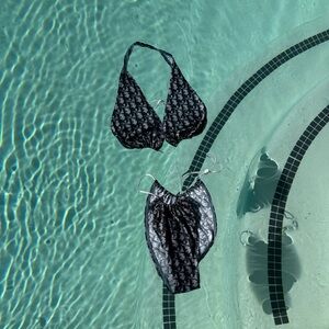 Authentic Christian Dior Navy Logo String Bikini Set – Size 12